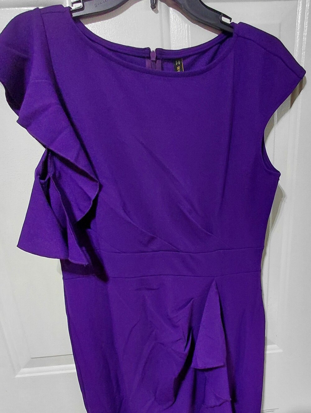 WOOSEA Women's Purple Ruffle-Accent Round Neck Cocktail Women’s Dress Sz Large